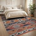 thumbnail image 3 of ODIKA 8'x10' Washable Area Rug Distressed Southwestern Faded Stripes Border Kilim Navy Vintage Playful for King Size Bedroom Under Bed, Master Suite, Non-Shedding, Easy Care, 3 of 7
