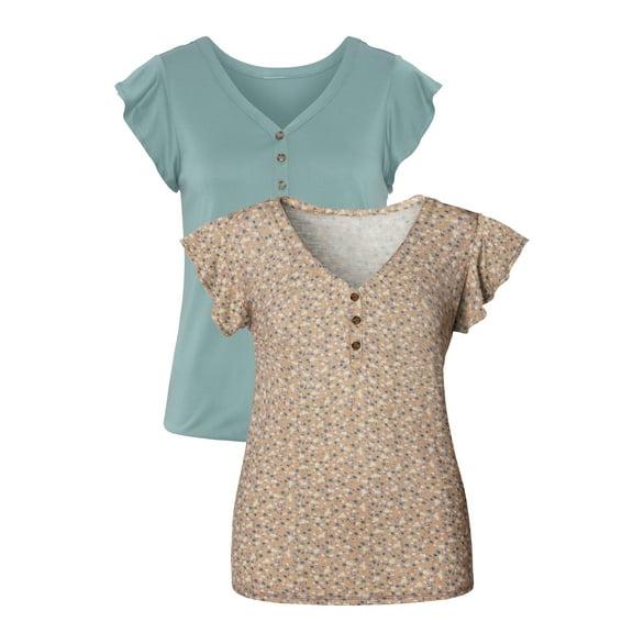 LASCANA Women's 2 Pack Ruffle Sleeve Tops Ruffles