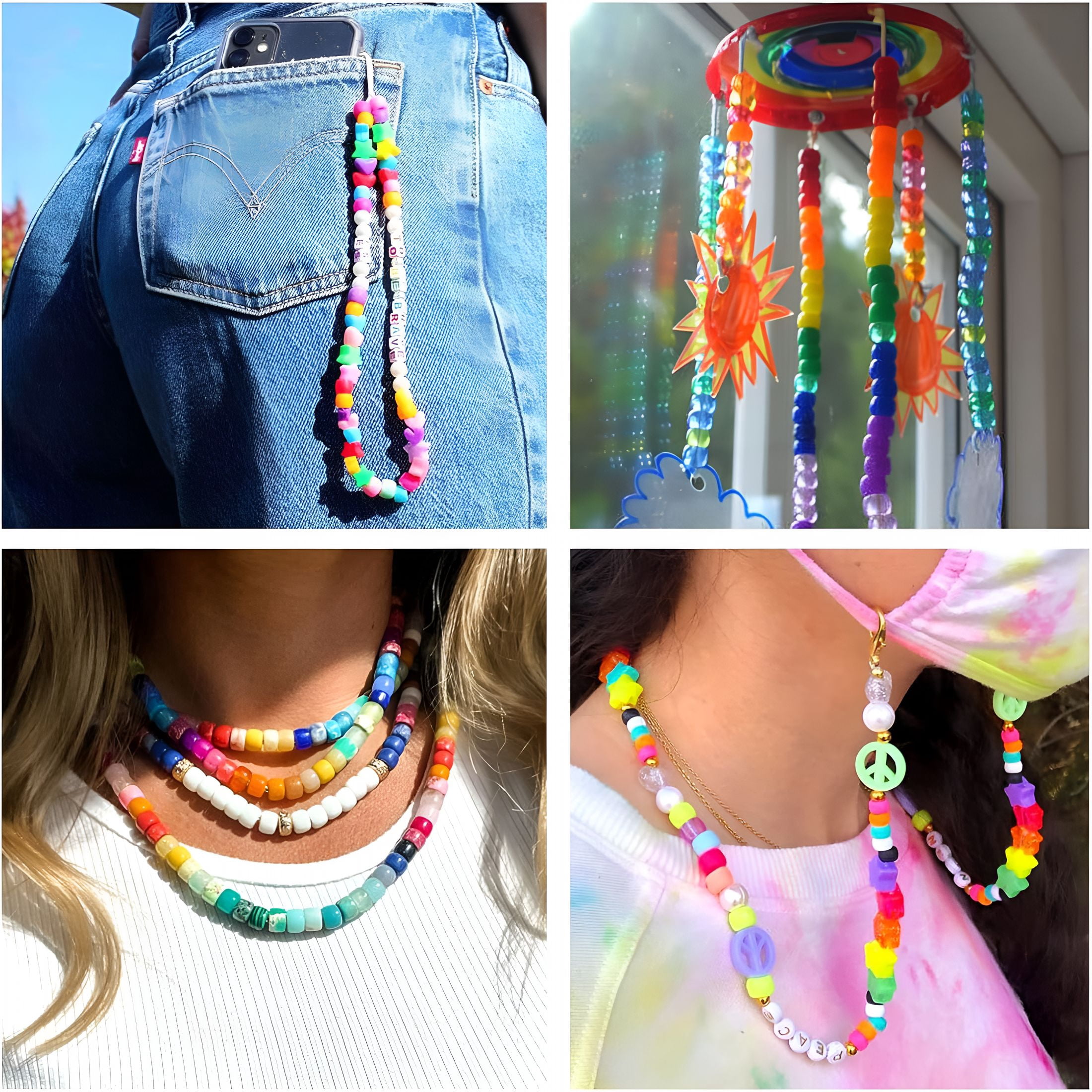 TUWAFE 3960pcs Pony Beads for Friendship Bracelet Making Kit 48 Colors Kandi Beads Set, 2400pcs Plastic Rainbow Bulk and 1560pcs Letter Beads with 20 Meter Elastic Threads