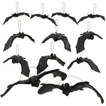 HUIANER 12Pcs Hanging Bats Halloween Decorations, Realistic Spooky Looking Bats, Black Fake Rubber Bats 3 Kinds Different Sizes for Halloween Party Supplies