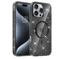 Translucent Glitter Case for Apple iPhone 15, iPhone 15 Case for Women Girls, Compatible with Magsafe Slim Fit Anti-Scratch Bumper Rugged Anti-Yellowing Cover, Black