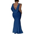 thumbnail image 2 of Women Long Evening Dress Solid Color One Shoulder Backless V Neck Dress, 2 of 5