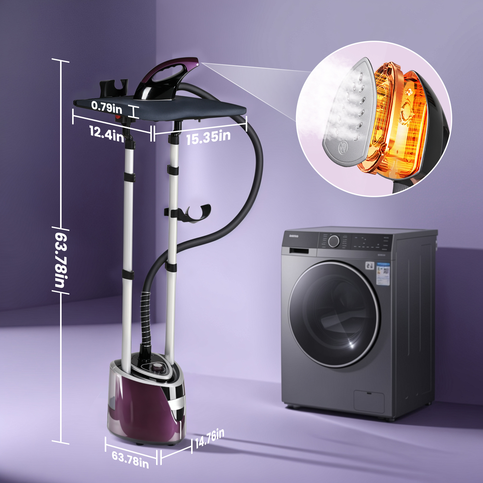 Advwin 1500W Standing Garment Steamer with 2.3L Water Tank, Adjustable Double Rod, 10 Ironing Modes, 35s Fast Heat-Up, Flat & Hanging Ironing