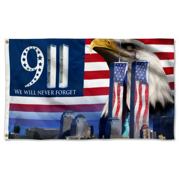 Cayyon 911 Grommet Flag We Will Never Forget 911 Patriot Day Flag 3x5Feet Banner with 2 Brass Grommets