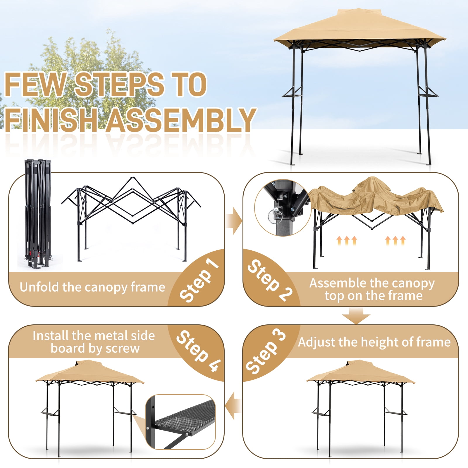 Zimtown 8' x 5' Grill Gazebo All-Weather Steel Construction w/ Bag for Patio, Backyard, BBQ (Khaki)