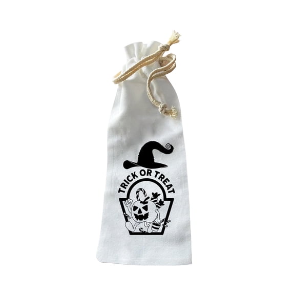 Jolitee Reusable Canvas Wine Bottle Gift Bag – “Trick or Treat” – Black & White Pumpkin Head Halloween Bottle Cover