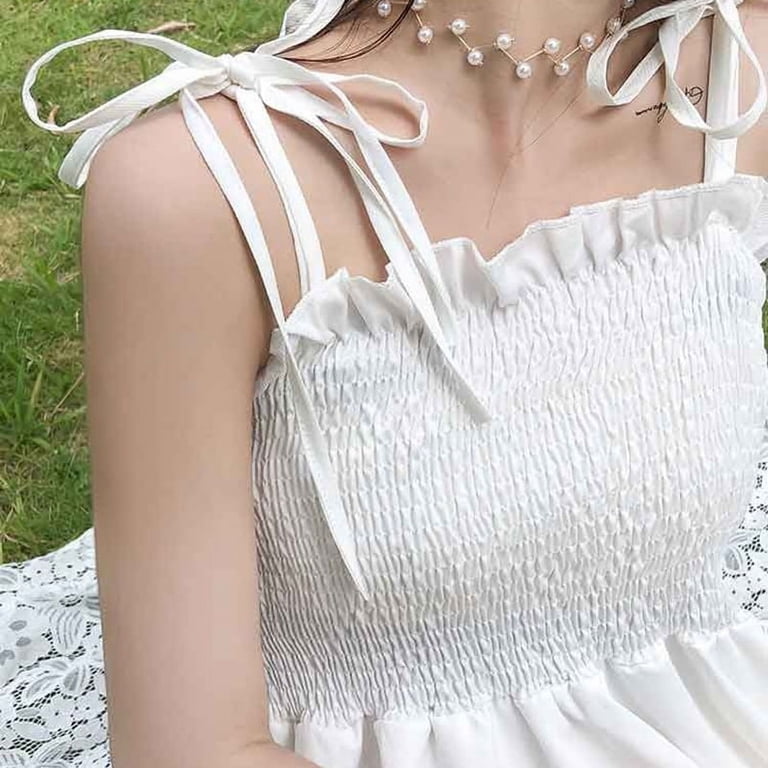 Summer White Spaghetti Strap Dress Women Korean Style A Line Fluffy Mini  Dresses Woman Sleeveless Loose Sundress Female (WHITE,S) - Walmart.com