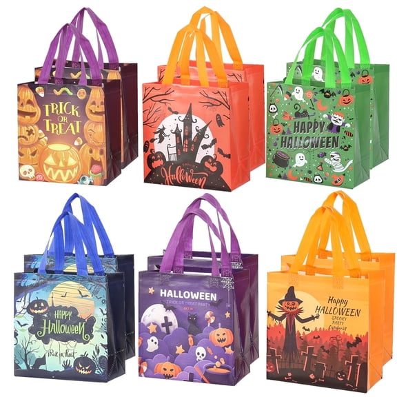 12 Packs Halloween Trick or Treat Bags, Reusable Non-Woven Gift Tote With Handles, Goodie Bags for Party Supplies, 9.06*8.66*4.33