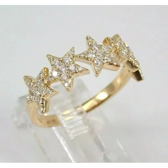 1.00CT Lab Created Diamond STAR Shape Band Ring in 14K Yellow Gold Plated