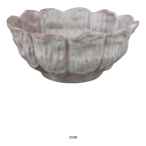 Benjara Bobo Decorative Bowl- Floral Design- 17" White Ceramic