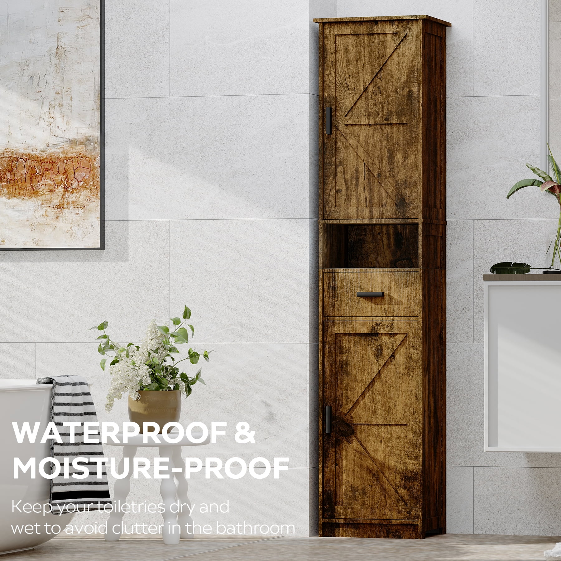 69" Bathroom Cabinet, Modern Floor Tall Cabinet With 1 Drawer, 2 Doors And Adjustable Shelves, Narrow Storage Cabinet For Home, Kitchen, Living Room