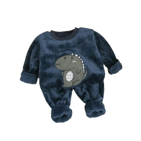 Kureaily Children s Autumn And Winter Flannel Pajamas Boys And Girls Baby Autumn And Winter Coral Velvet Set Home Bear Thickened Wear 2-3 Years