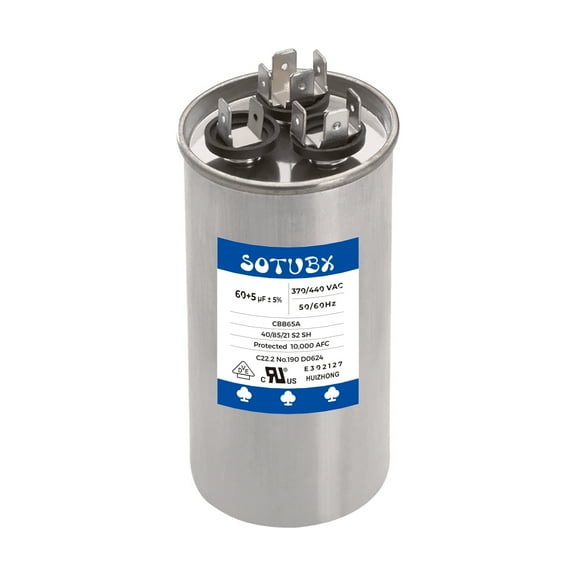 60 5 MFD 370/440VAC Round Motor Dual Run Capacitor 60 5 uF 370V or 440 Volt for AC Air Conditioner Condenser - 60/5 uf MFD 440V Straight Cool or Heat Pump - Run AC Motor and Fan