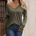 thumbnail image 5 of ATOYSOY Women's Loose Basic Tops Trendy Long Sleeve Tees Solid Color Blouses Workout V Neck Shirts Fall Relaxed Comfy Casual Button Down Green S, 5 of 9