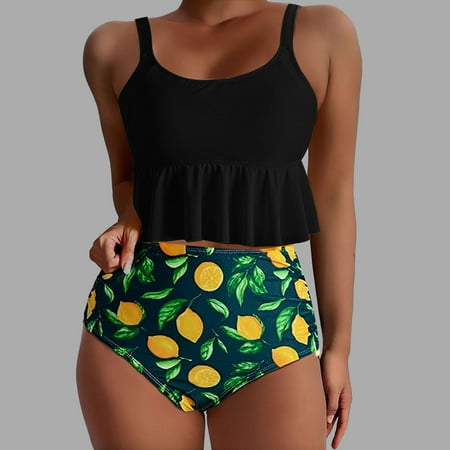 Zynviq Womens Swim Suits Tummy Control High Waisted Ruffle Hem Bikini Sets Women Bathing Suits Tankini M