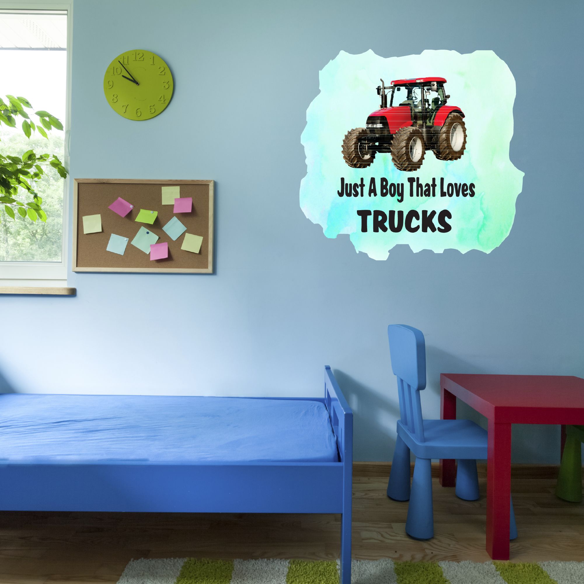 Watercolor Decal Just A Boy That Loves Trucks Bedroom Wall Decal for