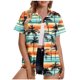 thumbnail image 1 of Pantalones Cortos para las Mujeres Sexy, Blusas de Estilo Hawaiano Impreso, Botón Arriba Cuello Turndown Superior, 1 of 5