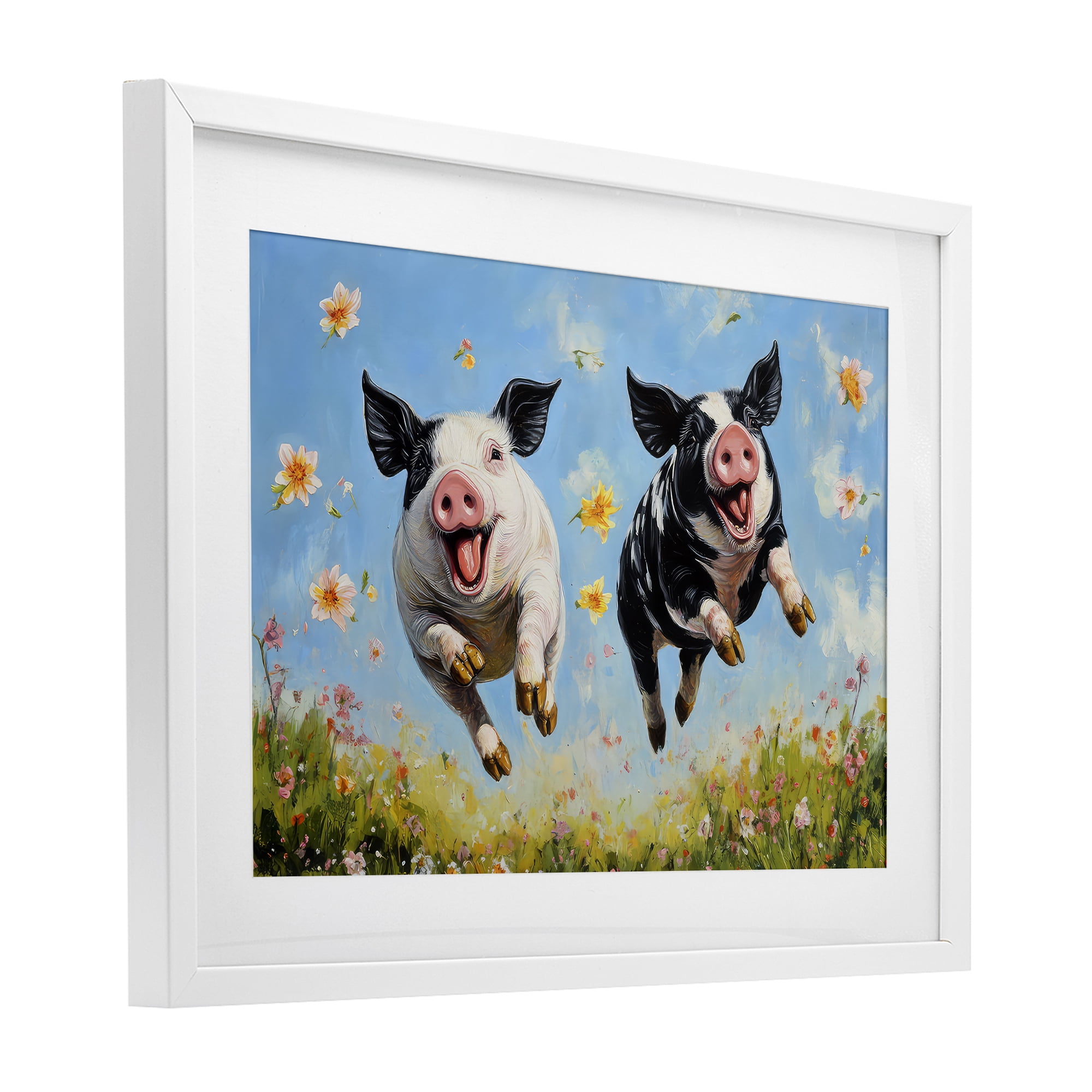 Stupell Industries Flying Pigs & Flowers White Framed Print Under Glass, design by The Wands Want