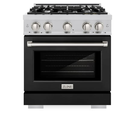 ZLINE 30 in. 4.2 cu. ft. Gas Range with 4 Burner Cooktop and Convection Gas Oven in Stainless Steel with Black Matte Door (HGR-BLM-30)