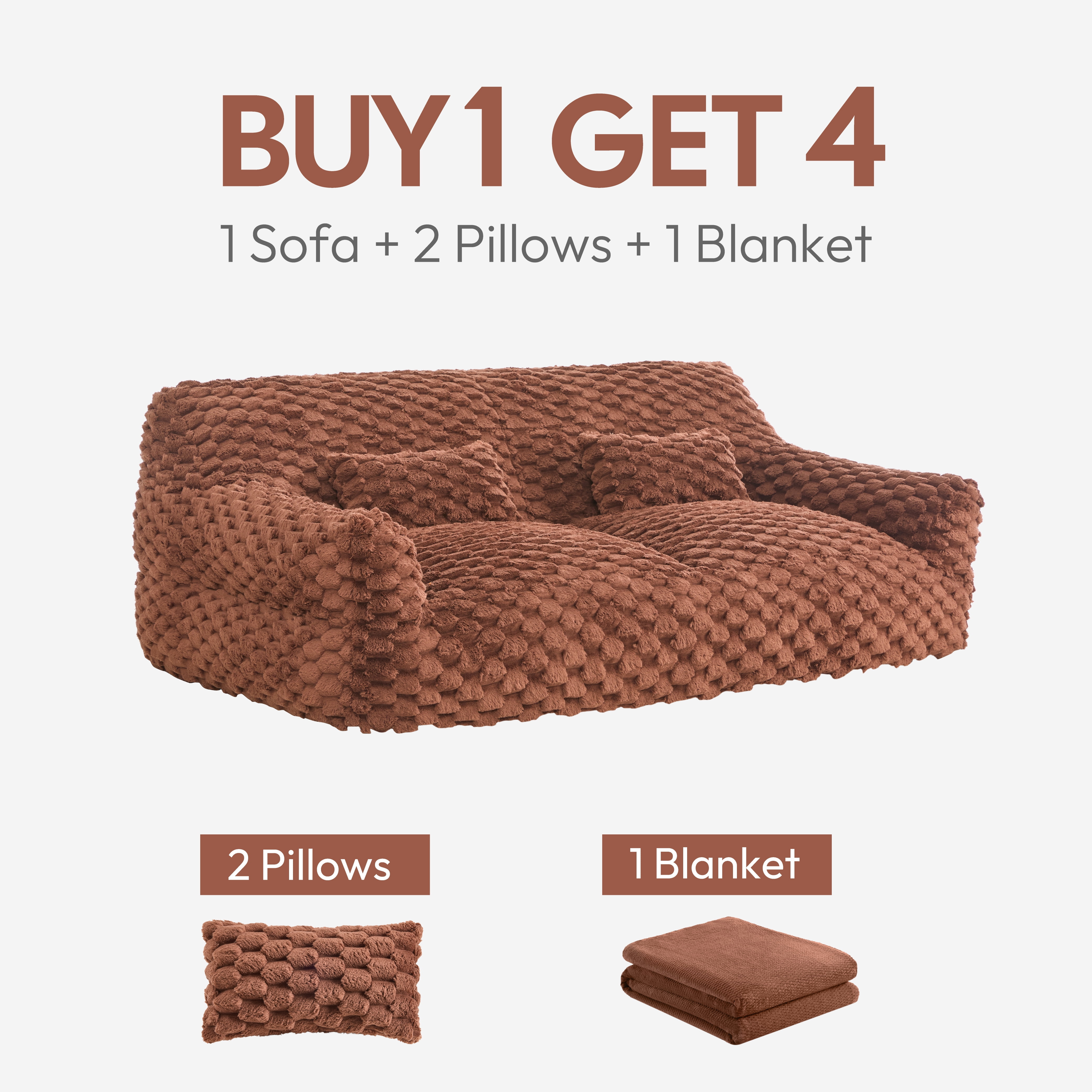 Spruce & Spring Ultra-Plush Fleece Lazy Sofa with Pillow & Blanket, Cozy Bean Bag Loveseat for Living Room & Bedroom,Cedar