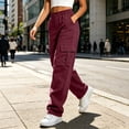 thumbnail image 6 of HAJWOH Cargo Sweatpants for Women Elastic Waist Utility Jogger Pants Outdoor Casual Sweatpant with Pockets Fall Clothes(Wine,XL), 6 of 6