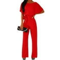 thumbnail image 2 of Gzhioc Women Jumpsuit, Elegant Short Sleeve Hollowed Waist Tie Solid Summer Wide Leg Pants,S-3XL, 2 of 4