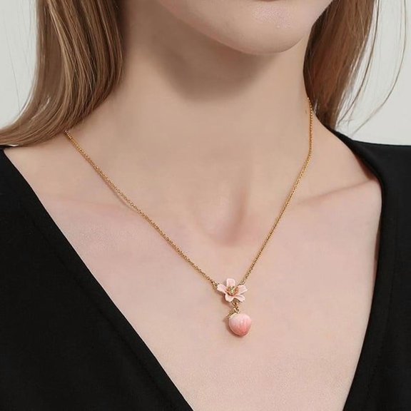 Enamel Painted Fruit Sweet Peach Necklace