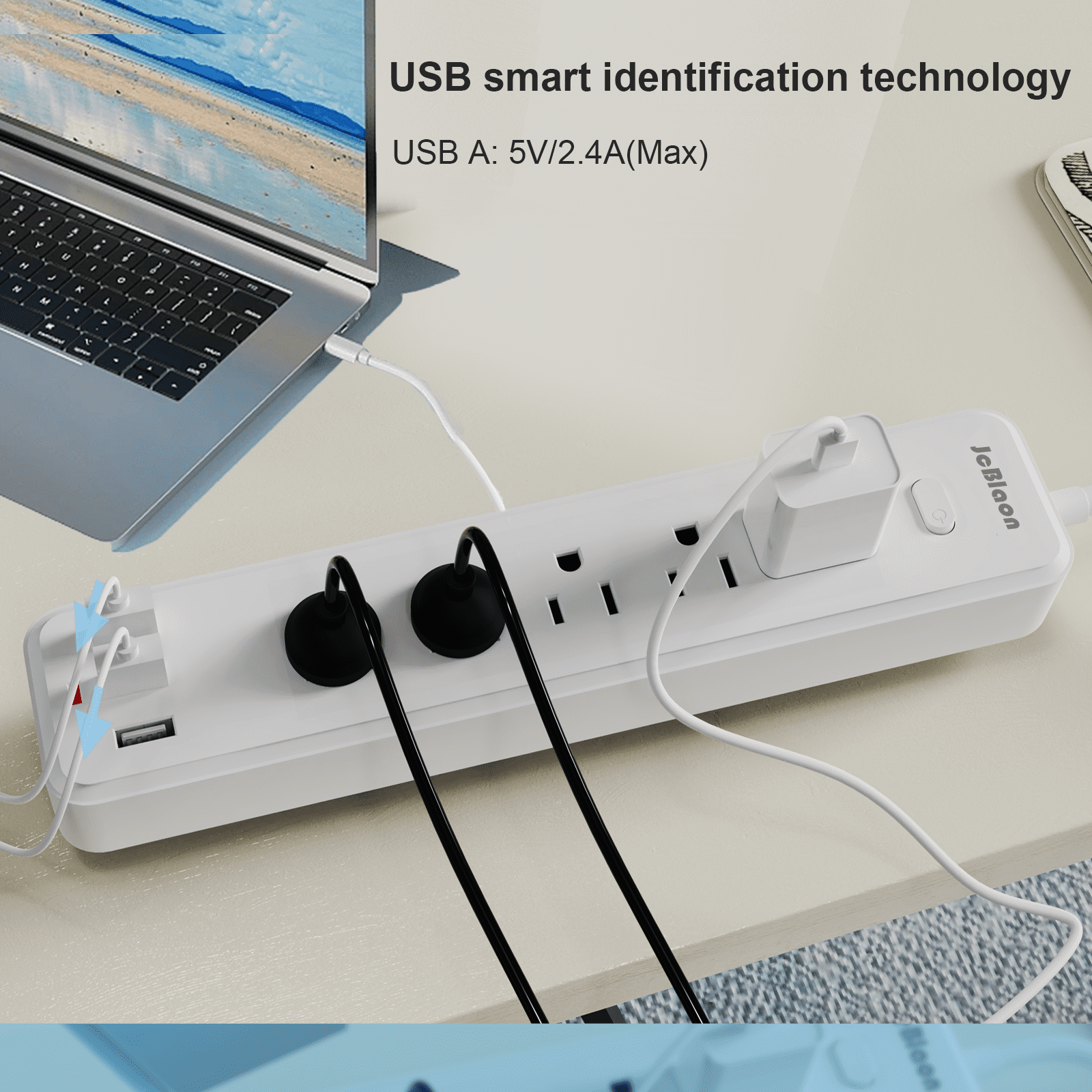 Surge Protector Power Strip with 5 AC Outlets 3 USB Ports 3.3 ft Extension Cords ETL Listed, White
