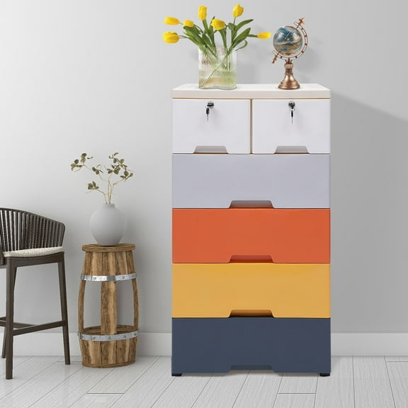 YIYIBYUS Plastic Storage Cabinet 6 Drawers Large Capacity Closet Drawers Movable Tall Dresser Organizer for Clothes, Playroom, Bedroom, MoLandi color