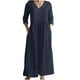thumbnail image 2 of ICHUANYI Clearance Fashion Women's Spring/Summer V-neck 3/4 Sleeve Cotton Linen Dress(Navy, M) ICHUANYI WER2023081203334, 2 of 6