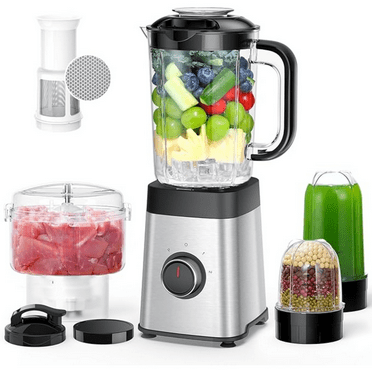 Blenders and Food Processor Combo for Kitchen, 5 in 1 Blender for Shakes and Smoothies, Meat Chopped, Grinding & more, 40 oz Jar & 17oz Cup with To-Go Lid, Stainless Steel Silver