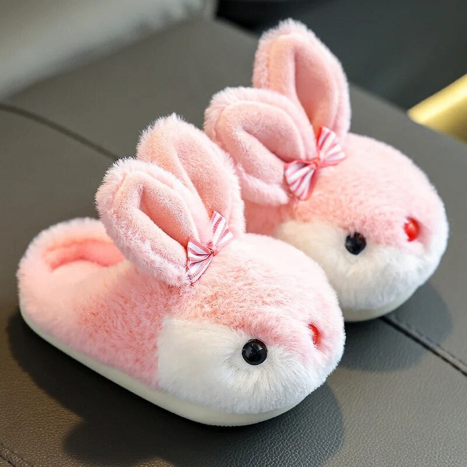 New Children s Plush Slippers Girls Autumn Winter Kids Slides Cute Rabbit Toe Wrap Indoor Home Floor Non Slip Warm Cotton Shoes Pink 0 14 15