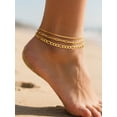 thumbnail image 3 of PROSTEEL 3 Pcs Stainless Steel Summer Anklet for Women 14K Gold Plated Paperclip Cuban Figaro Charm Bracelet Beach Jewelry Birthday Gift 8.5 Inch Chain, 3 of 7