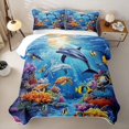 thumbnail image 2 of Erosebridal Marine Animal Dolphins Turtles Twin Quilt Set for Boys Girls,Sea Wildlife Twin Coverlet Set Teens, 2 of 7