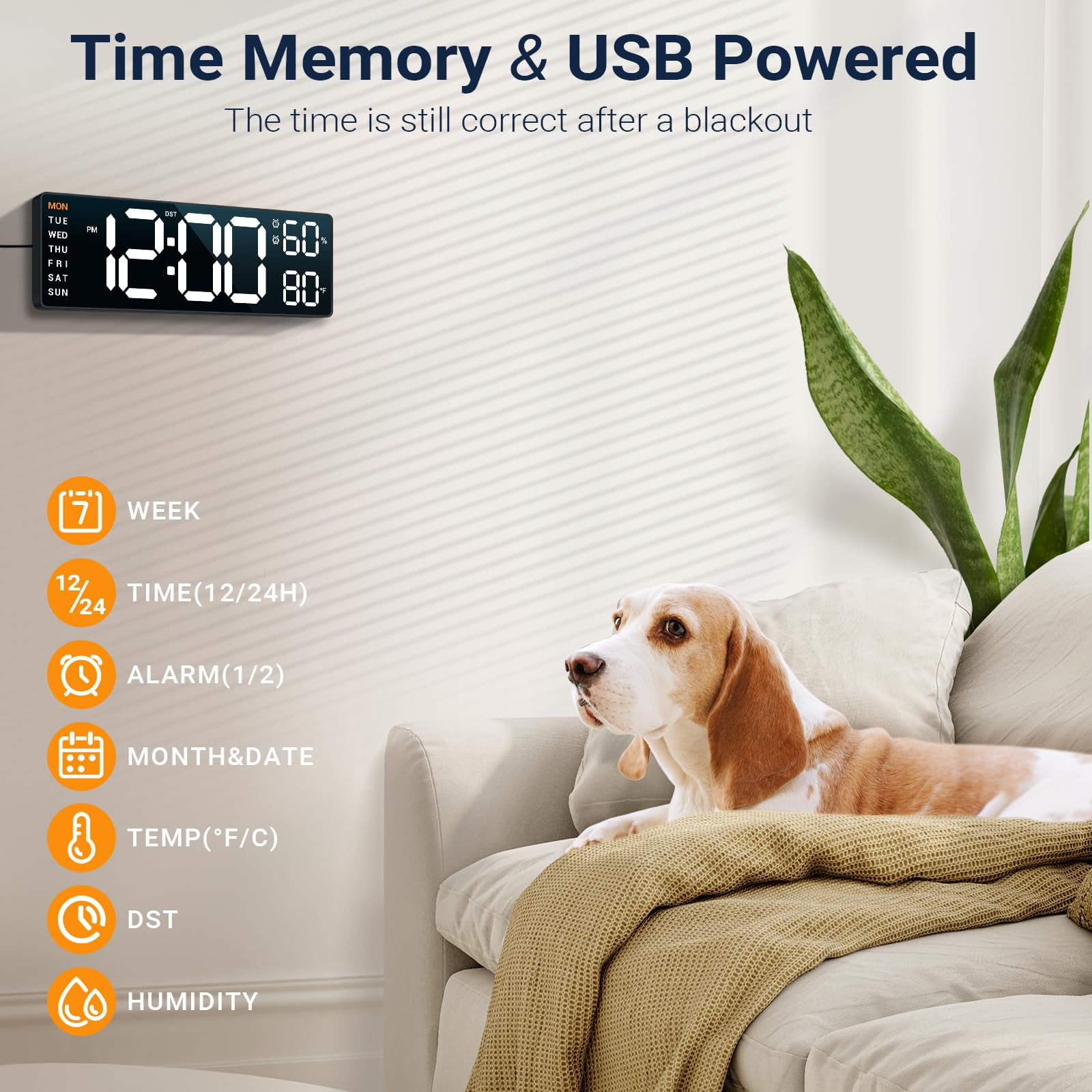 10" Digital Wall Mount Clock: Dual Alarm Wall Mount Decor Clock for Living Room Classroom Office Desk, House Warming Gifts New Home Decor, White