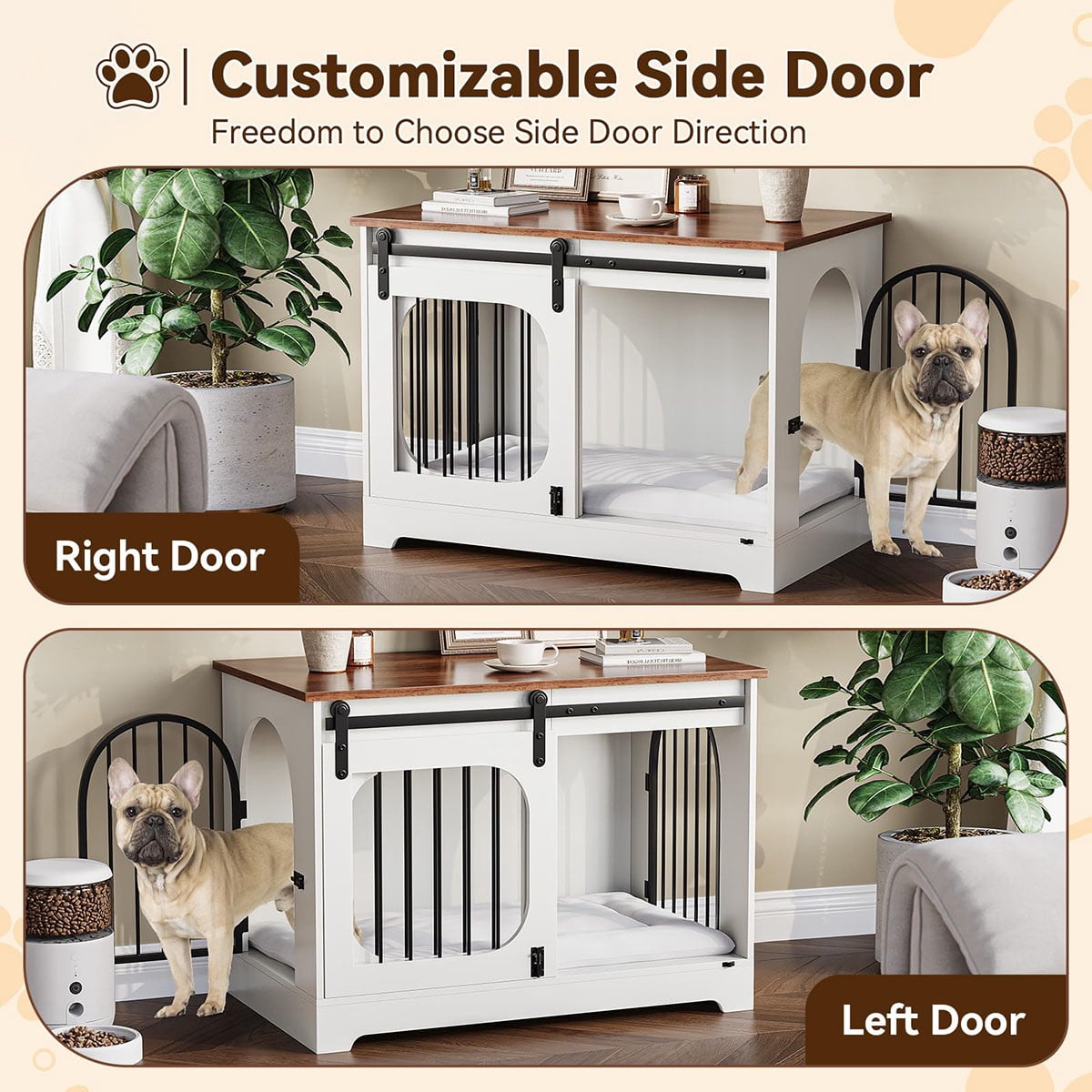 Ataucjin 39.4" Dog Crate Furniture, Dog Kennel for Dogs Up to 70 Lb, with Bed Mat, Heavy-Duty Dog Cage End Table, Three Doors Dog House