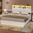 thumbnail image 3 of Full Size Bed Frame with Bookcase Headboard, Wooden Bed Frame Full Size with Charging Station, 4 Storage Drawers and LED Lights, with Type-C and USB, No Box Spring Needed, White, 3 of 7