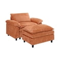 thumbnail image 2 of 51.5" Oversized Accent Chair with Ottoman, Upholstered Chaise Lounge Chair with Deep Seat, Comfy Chenille Single Sofa Armchair for Living Room Apartment Office, Orange, 2 of 6