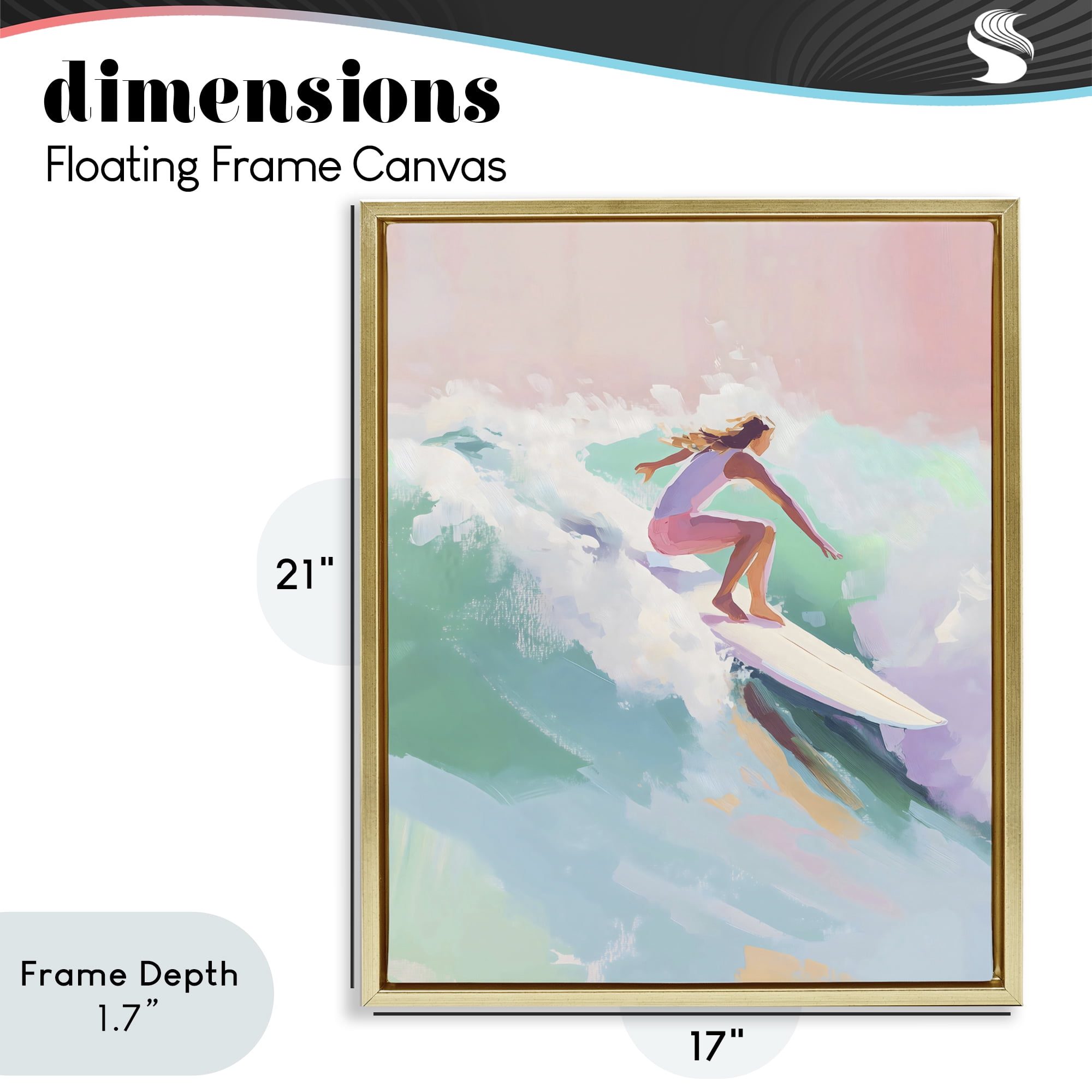 Stupell Industries Surfer Girl Riding Waves Gold Framed Floater Canvas Wall Art, design by The Prints Vibe