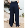 thumbnail image 5 of Women Linen Palazzo Pants Summer Boho Wide Leg High Waist Casual Lounge Beach Travel Vacation Outfits Navy Blue M, 5 of 8