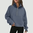 thumbnail image 2 of Godom Women's Sweatshirt Quarter-Zip V Neck Fleece Pullover Hoodie with Thumb Holes, 2 of 4