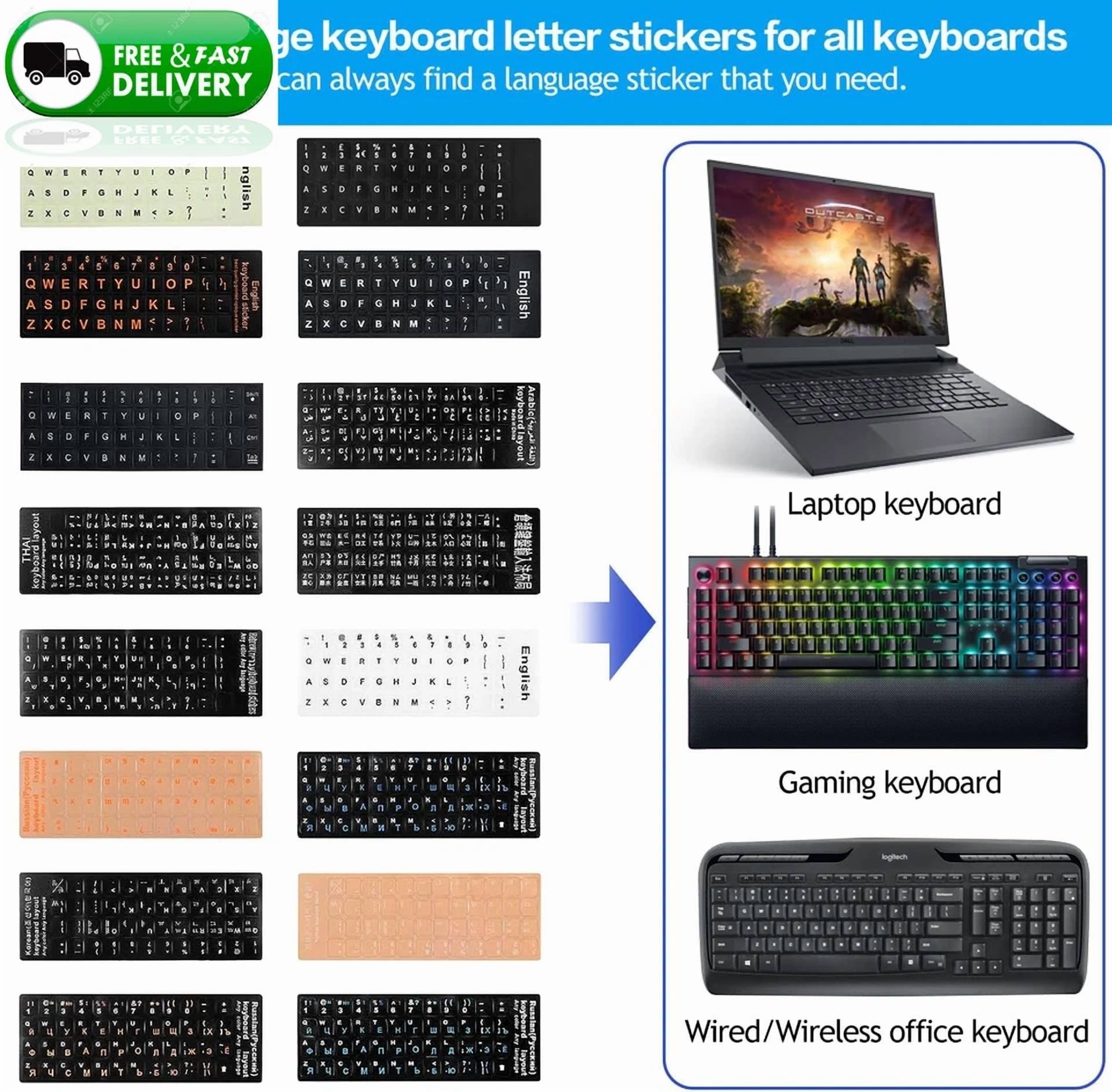 CRESTIN- 2 Pack English Keyboard Stickers Matte Black White Letters For Laptop Desktop