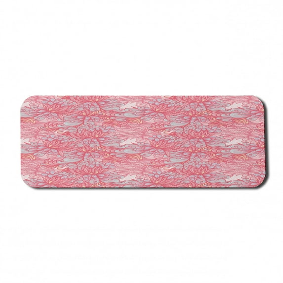 Floral Computer Mouse Pad, Pastel Ethnic Flowers Flourish Pattern in Oriental Bohemian Style, Rectangle Non-Slip Rubber Mousepad Large, 31" x 12" Gaming Size, Pink Baby Blue and Cream, by Ambesonne