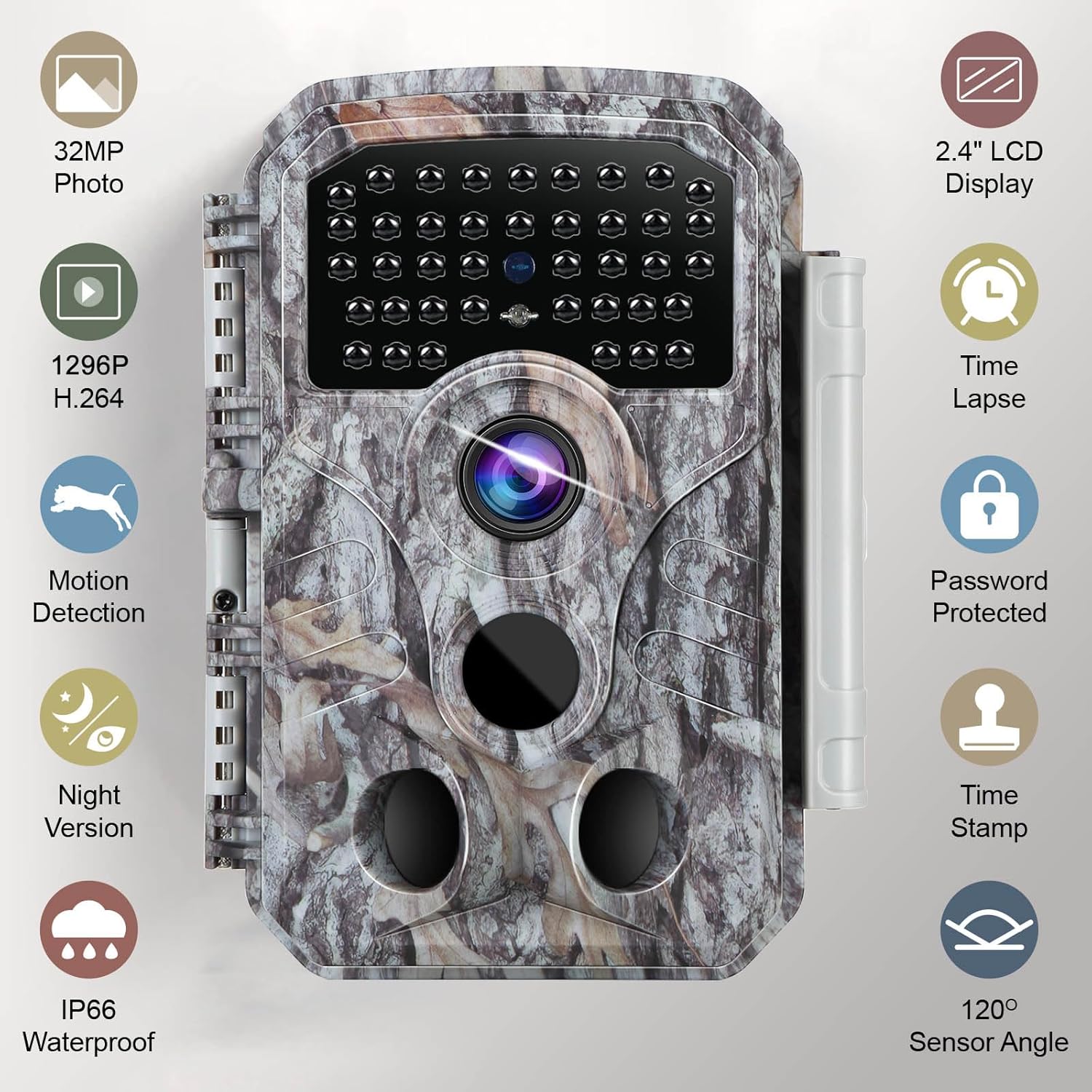 BLAZEVIDEO Game & Trail Camera 32MP Photo & 1296P Video with 100ft Night Vision Motion Activated 0.1s Trigger Speed Waterproof for Home Security, Outdoor Wildlife Scouting