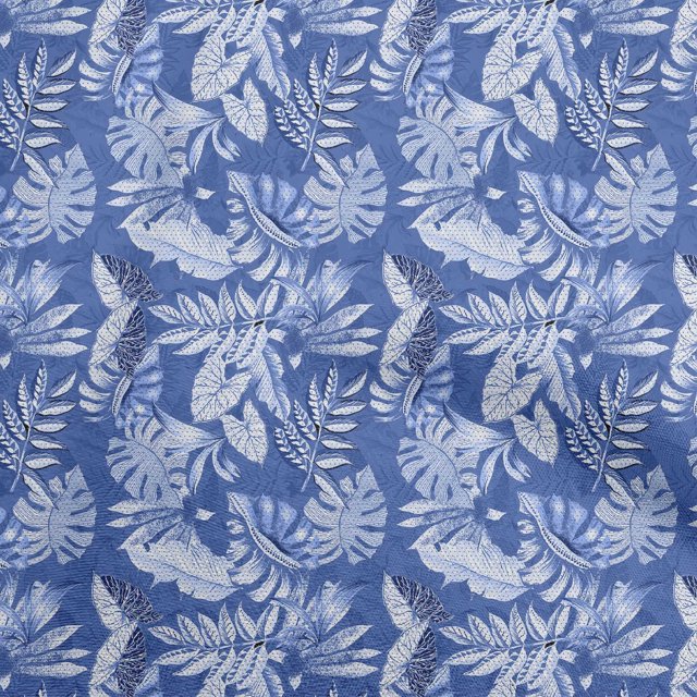 oneOone Rayon Medium Blue Fabric Tropical Leaf Fabric For Sewing Printed Craft Fabric By The Yard 56 Inch Wide