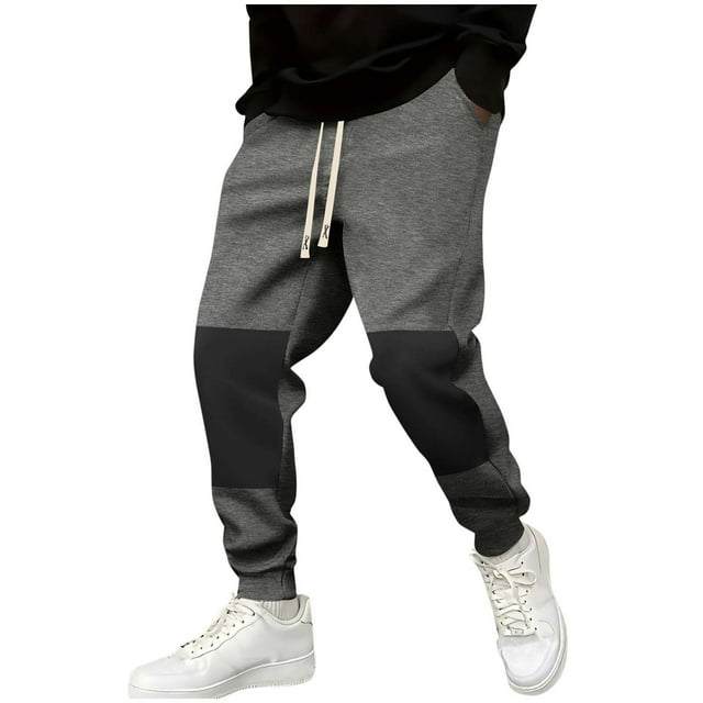WRKEKC Joggers for Men Color Block Winter Pocket Training Athletic Sweatpants Drawstring Waist Cuffed Sweatpants for Men Daily Gym Wear