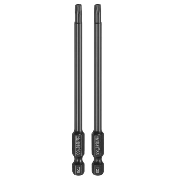 Uxcell 2pcs T20 Torx Head Screwdriver Bit 1/4" Hex Shank 4" Long Magnetic with Hole