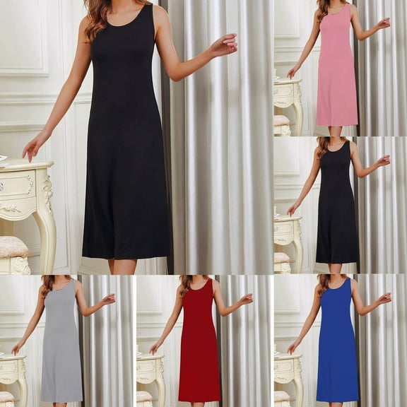 Wovilon Full Slip Dress for Women Spaghetti Strap Under Cami Slit Soft Sleeveless Nightgowns