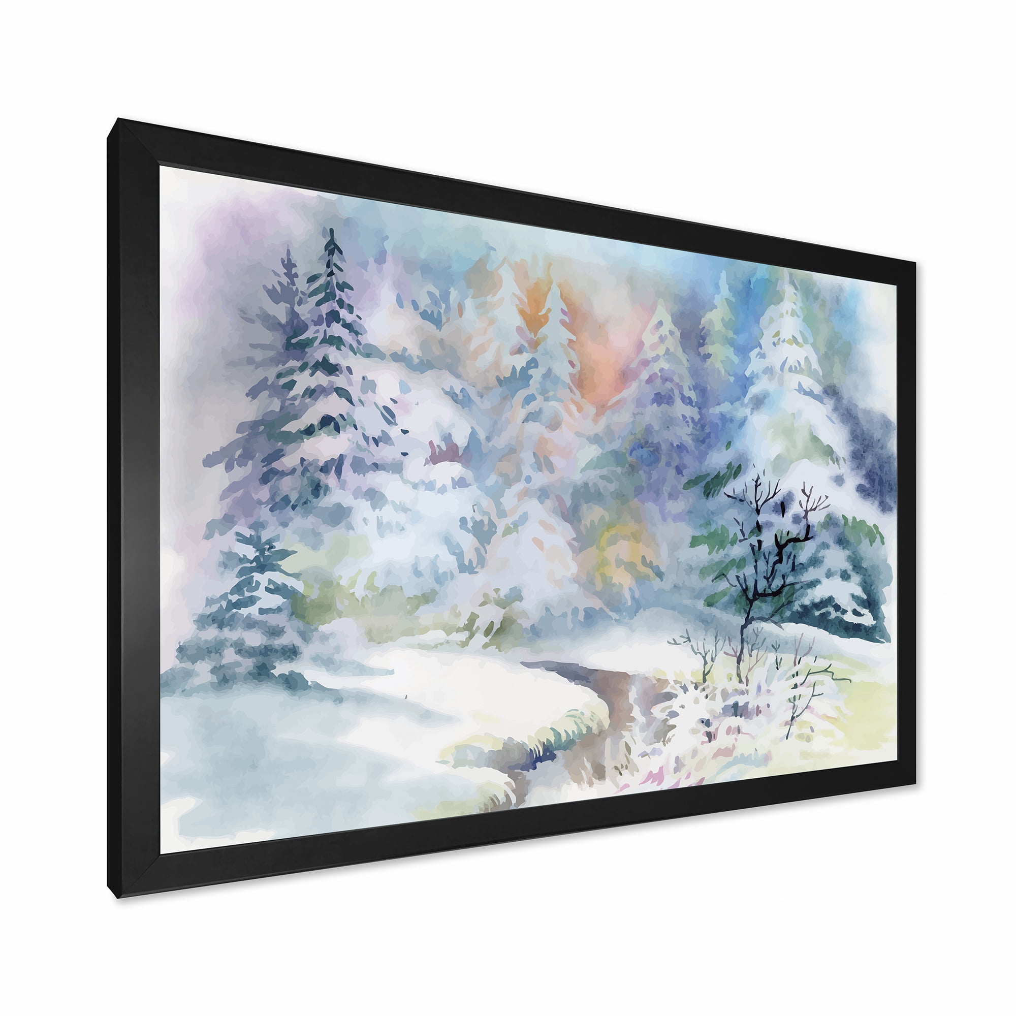 Designart 'Snowy River With Winter Landscape' Traditional Framed Art Print