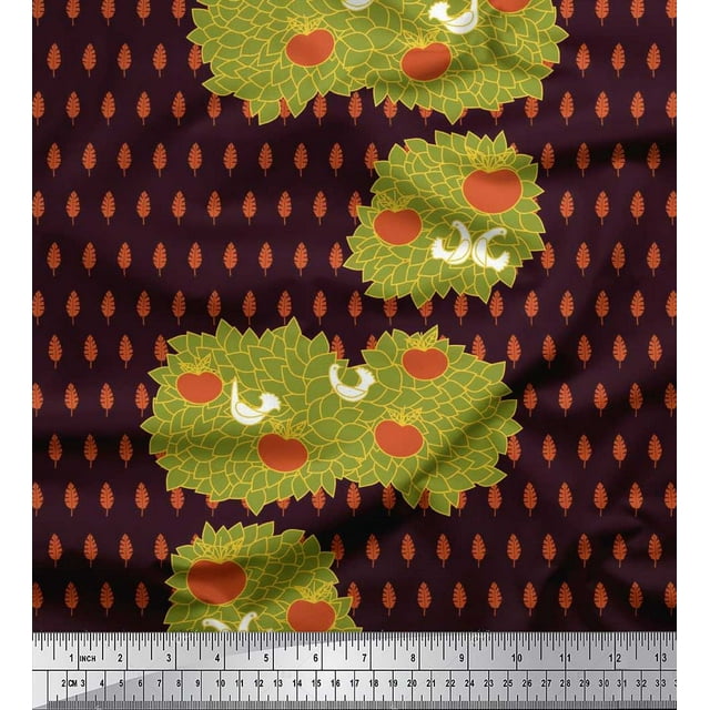 Soimoi Rayon Fabric Leaves,Bird & Fresh Fruits Printed Fabric 1 Yard 56 Inch Wide